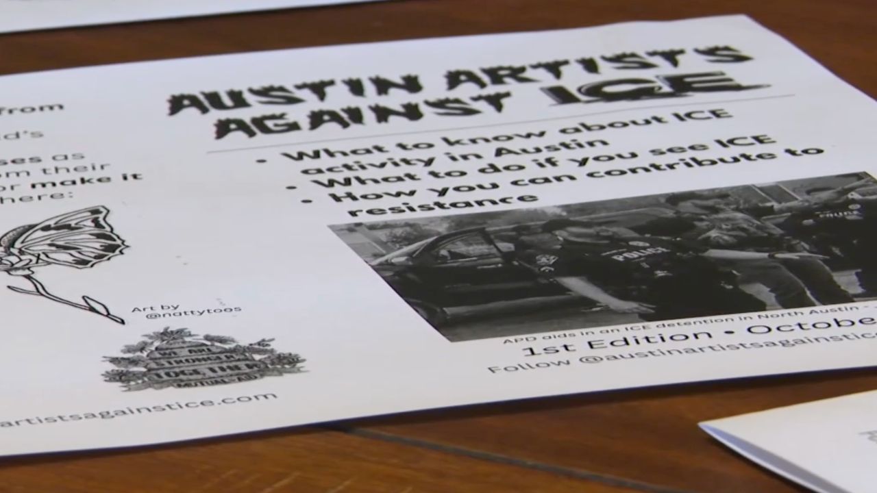 Tabling materials: "A Community Call to Action" mini-zine, "ICE Activity in Austin" pamphlet