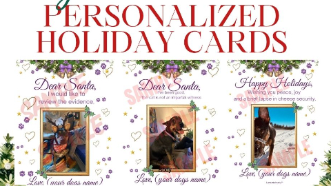 Three funny holiday cards (editible) from Luna.Obviously